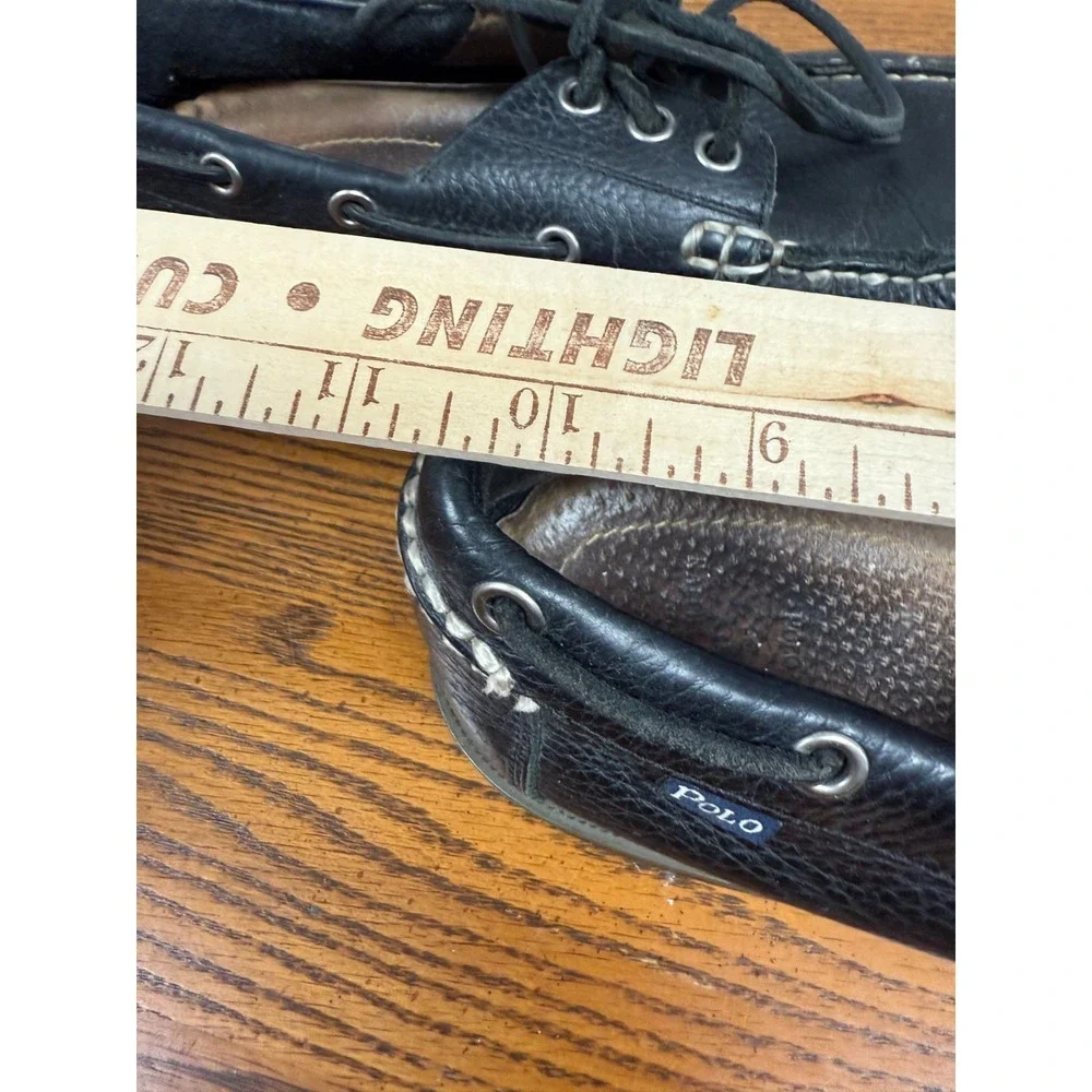 Men's Black Leather Polo‎ Boat Loafers, Black Size 8